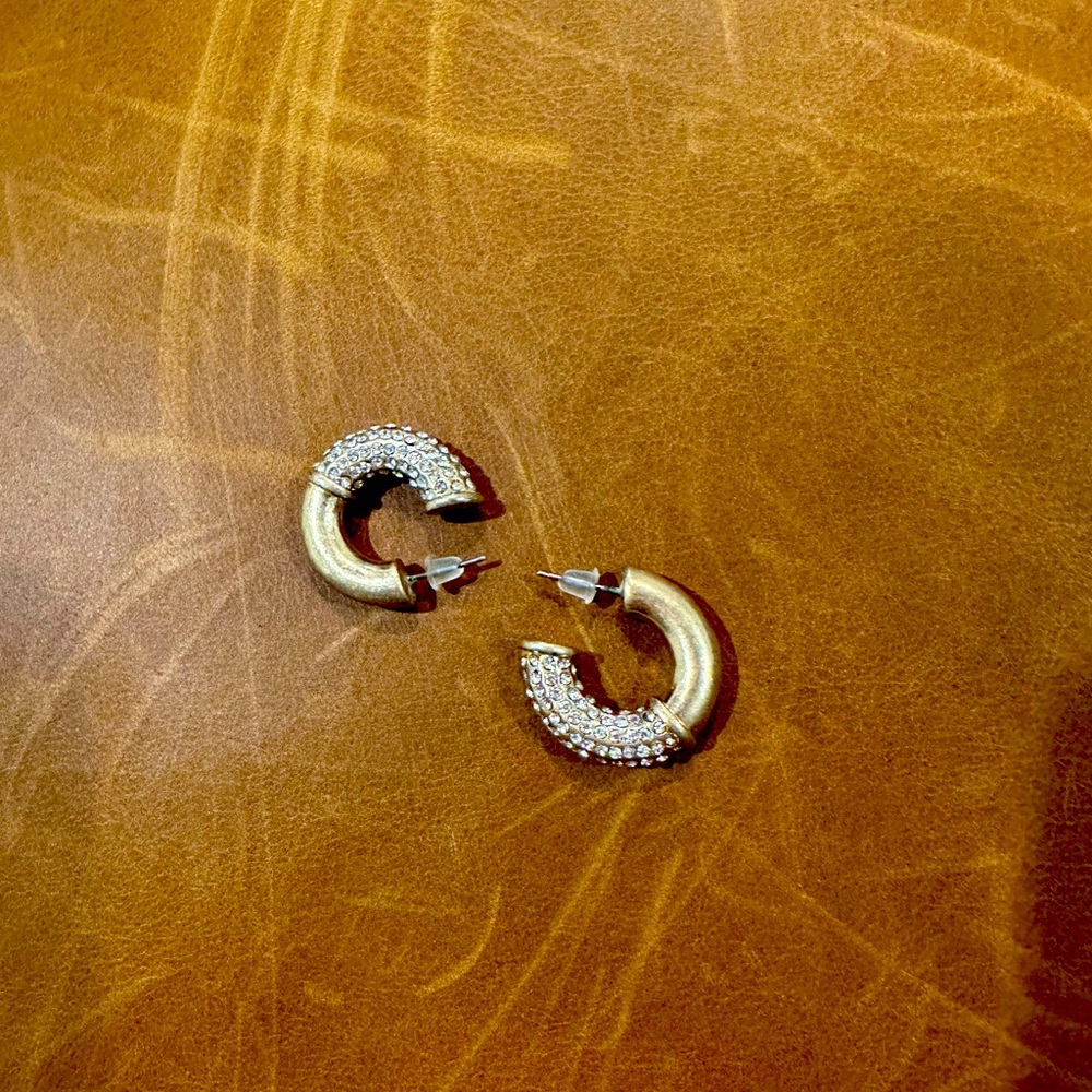 Chunky pavé gold rhinestone hoop earrings